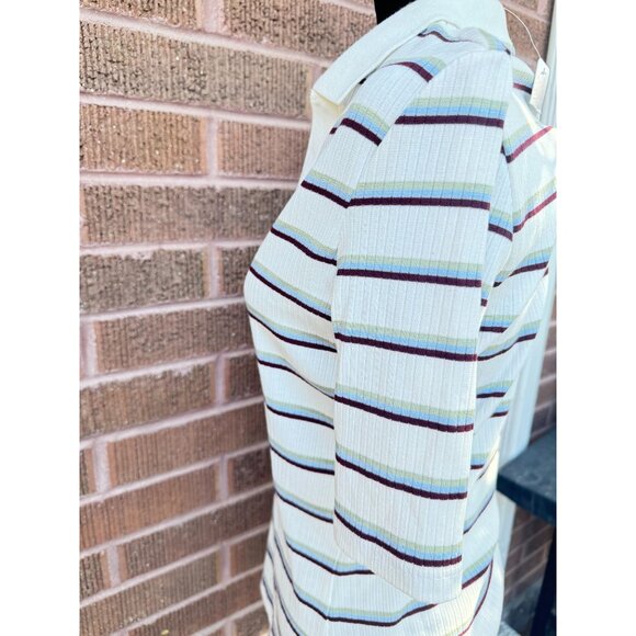 Free People Striped Ribbed V-Neck Polo Shirt With Short Sleeves.Size Small - Picture 6 of 14